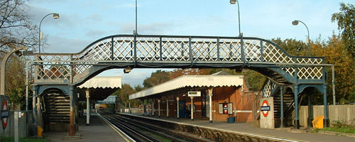 The pedestrian bridge at Barkingside station.