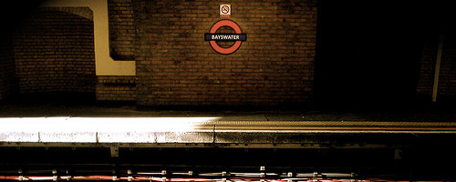 Bayswater station platform, apparently empty.