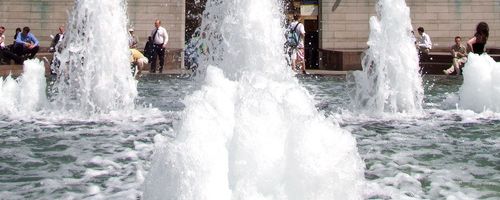 Canary Wharf fountains.